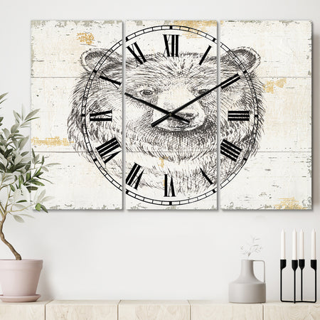 Bear Wild and Beautiful IV - Cottage 3 Panels Oversized Wall CLock