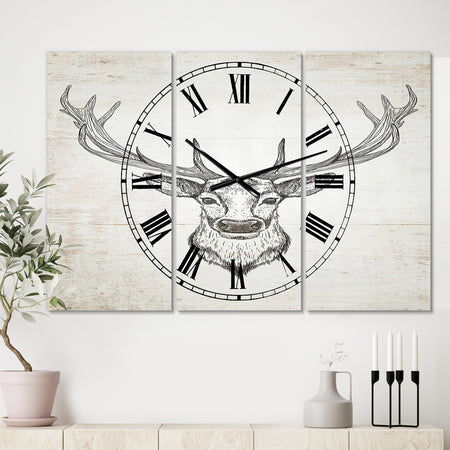 Deer Wild and Beautiful II - Cottage 3 Panels Oversized Wall CLock