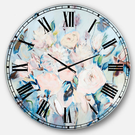 Abstract Pink Flowers Farmhouse Waterpainting - Farmhouse Large Wall CLock