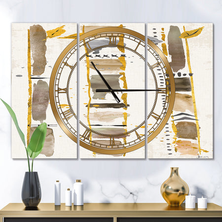 Golden Birch Forest VI - Glam 3 Panels Large Wall CLock