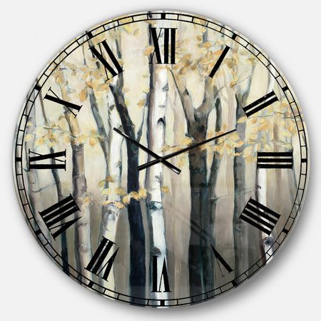 Golden Birch Forest III - Farmhouse Oversized Wall CLock