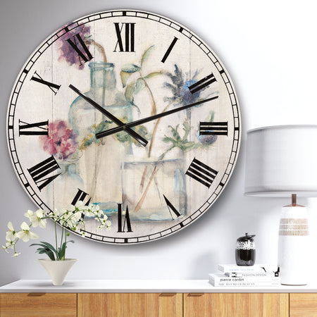 Blossoms on Birch Cottage Bouquet II - Farmhouse Large Wall CLock