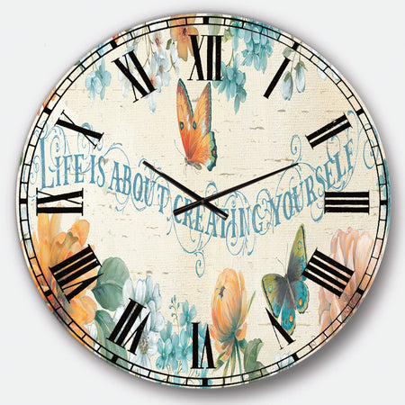 Butterfly Bloom lovely Quote - Farmhouse Large Wall CLock