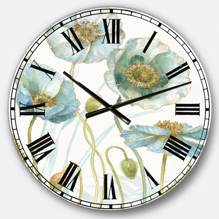 Blue Cottage Flowers Drawing I - Farmhouse Wall CLock
