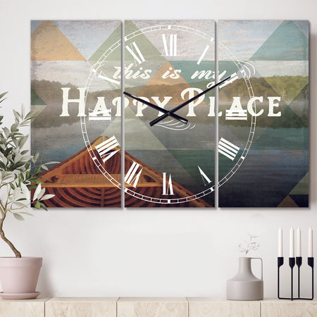 Lake House Happy Quote - Cottage 3 Panels Oversized Wall CLock