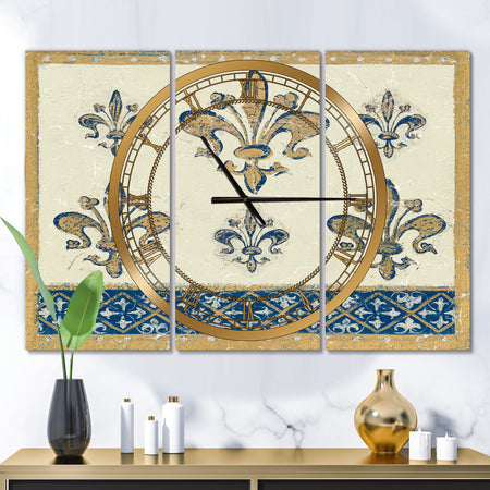 Fleur de Lis Gold Pattern - Glam 3 Panels Oversized Wall CLock