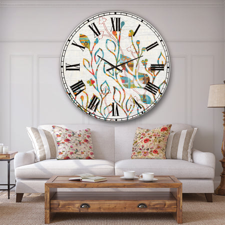 Rainbow Coloured Vines And Flowers - Cabin & Lodge Large Wall CLock