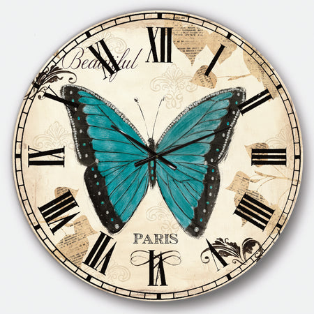 Blue Farmhouse Butterfly - Farmhouse Large Wall CLock