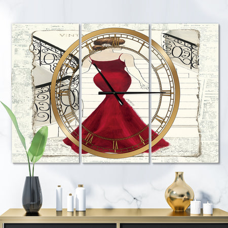 Elegance Glam Paris Diva III - Glam 3 Panels Oversized Wall CLock