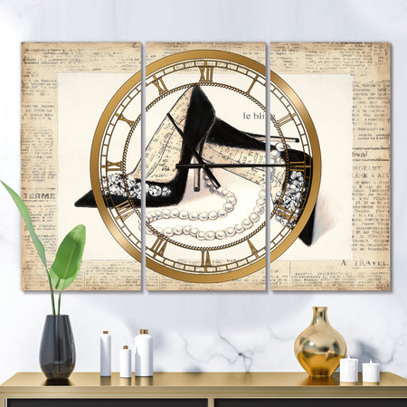 Glamorous Black Diamond Stiletto I - Glam 3 Panels Oversized Wall CLock