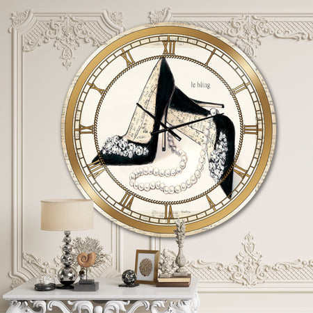 Glamorous Black Diamond Stiletto I - Glam Large Wall CLock