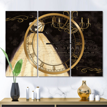 French chandeliers Couture III - Glam 3 Panels Oversized Wall CLock