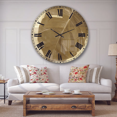 Botanical Beige Retro Leaf - Lake House Wall CLock