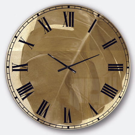 Botanical Beige Retro Leaf - Lake House Wall CLock