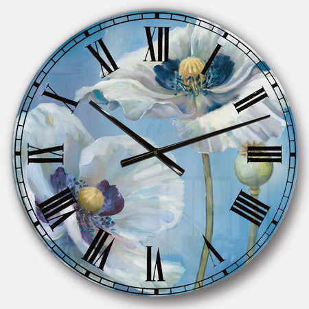 White Flower on Blue I - Farmhouse Large Wall CLock
