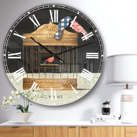Tweet Gold Birdcage Collage - Traditional Large Wall CLock