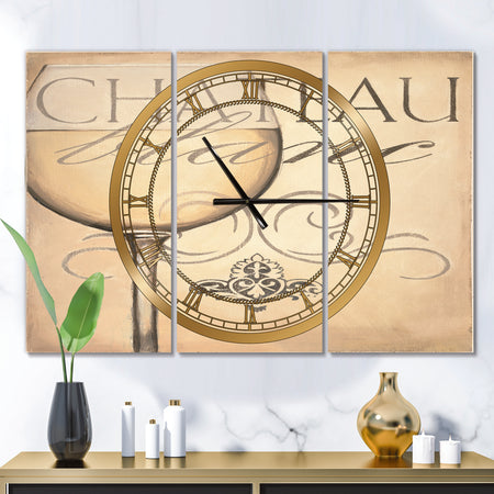 French Chateau White Wine II - Glam 3 Panels Oversized Wall CLock