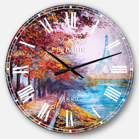 Paris Eiffel Tower View in Fall - Landscape Large Wall CLock