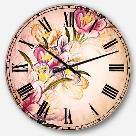 Vector Purple Flowers - Floral Large Wall CLock