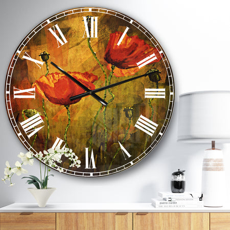 Watercolor Poppy Flowers - Floral Large Wall CLock