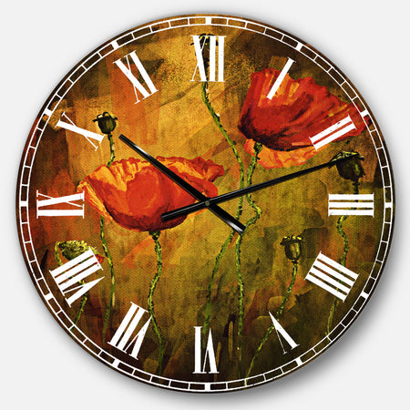 Watercolor Poppy Flowers - Floral Large Wall CLock