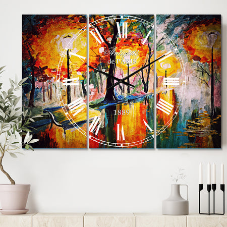 Street in Autumn - Cottage 3 Panels Large Wall CLock