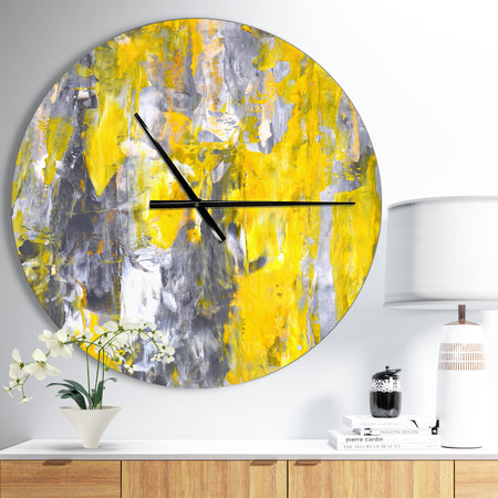 Grey and Yellow Abstract Pattern - Oversized Modern Wall CLock