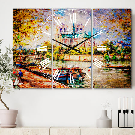 Notre Dame Paris - Cottage 3 Panels Oversized Wall CLock