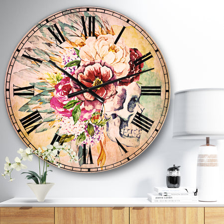 Skull and Flowers - Floral Large Wall CLock
