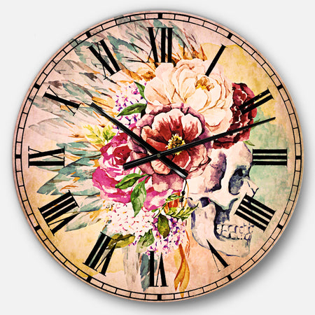 Skull and Flowers - Floral Large Wall CLock
