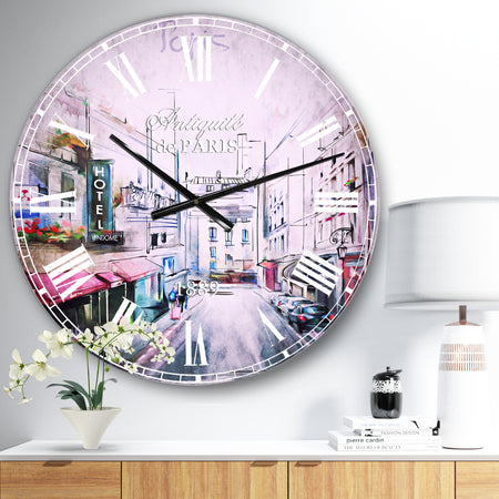 Paris Illustration - Cityscape Digital Large Wall CLock