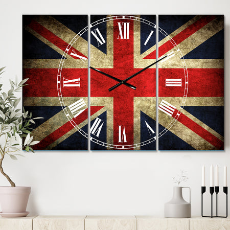 Vintage UK Flag - Cottage 3 Panels Large Wall CLock