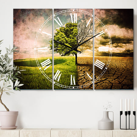 Global Warming - Cottage 3 Panels Oversized Wall CLock