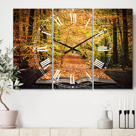 Open Book in Autumn - Cottage 3 Panels Oversized Wall CLock
