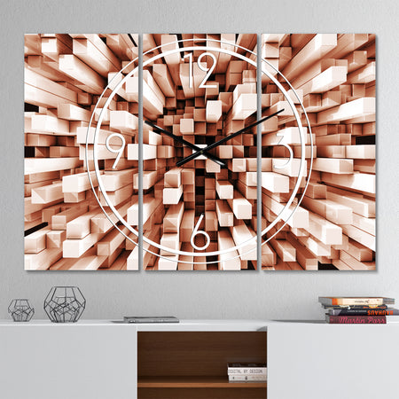 Reflective Checkered Cube - Modern 3 Panels Oversized Wall CLock