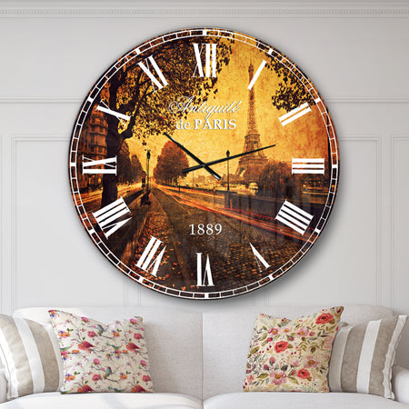 Vintage Style View of Paris - Landscape Wall CLock