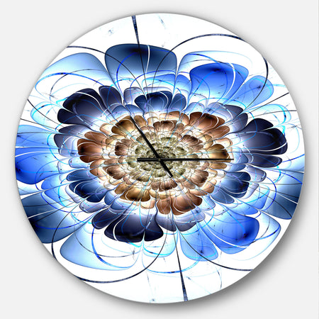 Dark Blue Fractal Flower - Oversized Modern Wall CLock