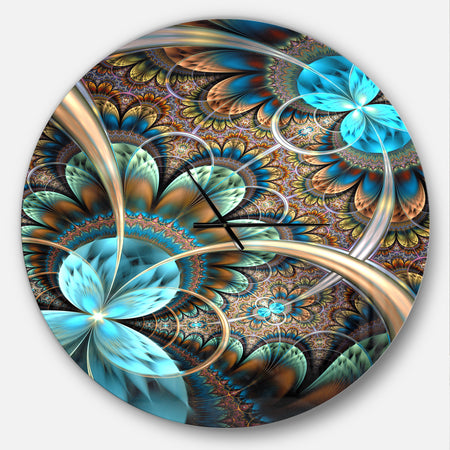 Light Blue Fractal Flower - Oversized Modern Wall CLock