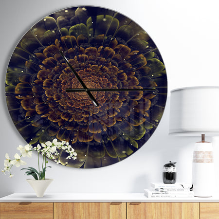 Orange Fractal Flower with Green - Oversized Modern Wall CLock