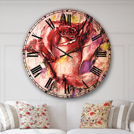 Red Rose Illustration - Floral Large Wall CLock