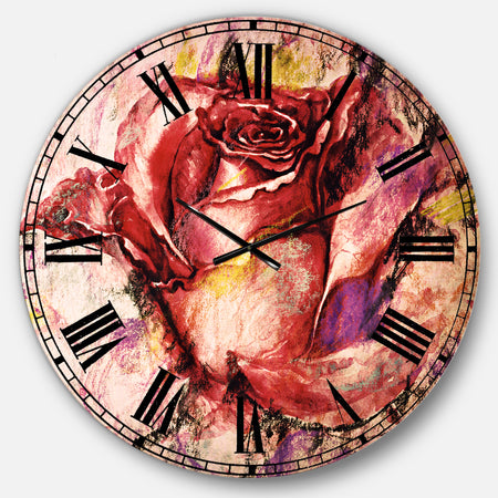 Red Rose Illustration - Floral Large Wall CLock