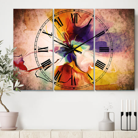 Creative Flower in Multiple Colors - Cottage 3 Panels Large Wall CLock