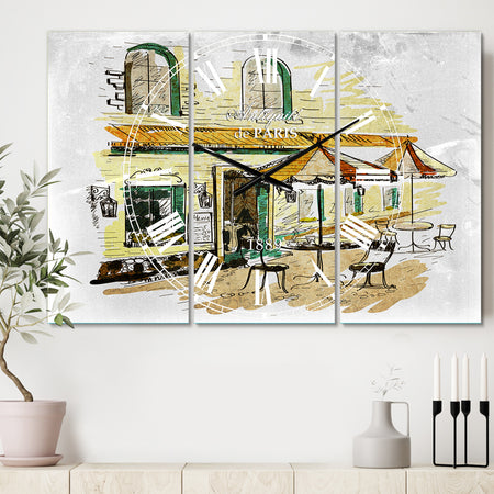 Street Café - Cottage 3 Panels Oversized Wall CLock