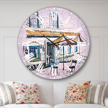 Street Café - Watercolor Painting Large Wall CLock