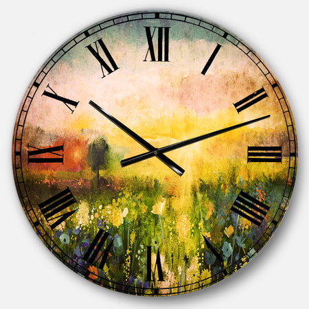 Sunset Meadow Landscape - Contemporary Large Wall CLock