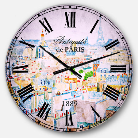 City of Paris - Watercolor Cityscape Large Wall CLock