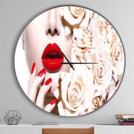 Fashion Sexy Woman with Flowers - Oversized Fashion Wall CLock