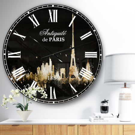 Paris Dark Silhouette - Cityscape Large Wall CLock