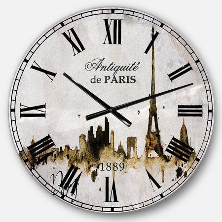 Paris with Eiffel Silhouette - Cityscape Large Wall CLock