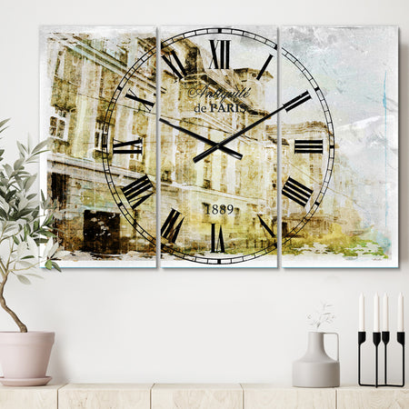 Watercolor Dark Illustration - Cottage 3 Panels Large Wall CLock
